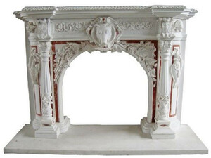 Casa Padrino Luxus Barock Kaminumrandung Wei / Rot 180 x 35 x H. 130 cm - Kaminumrandung aus hochwertigem Marmor - Deko Accessoires im Barockstil - Edel & Prunkvoll