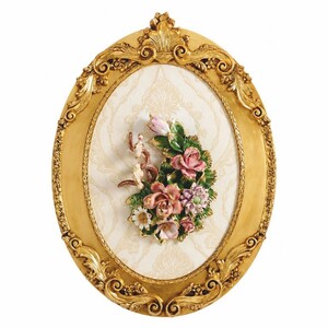 Casa Padrino Luxus Barock Keramik Gem�lde mit Massivholzrahmen Creme / Beige / Gold / Bunt H. 98 cm - Barock Wanddeko - Made in Italy