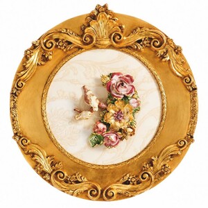 Casa Padrino Luxus Barock Keramik Gem�lde mit Massivholzrahmen Creme / Beige / Gold / Bunt  70 cm - Barock Wanddeko - Made in Italy