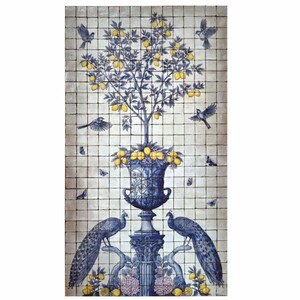 Casa Padrino Luxus Barock Keramik Wandgem�lde Creme / Blau / Gelb / Lila H. 280 cm - Mosaik Fliesen Gem�lde