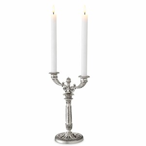 Casa Padrino Luxus Barock Doppel Kerzenhalter im franz�sischen Stil Antik Silber H. 50 cm - Barock Deko Accessoires