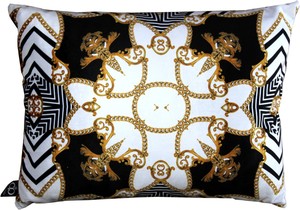 Casa Padrino Luxus Barock Kissen Paris Schwarz / Wei / Gold 35 x 55 cm - Feinster Samtstoff - Wohnzimmer Deko Accessoires