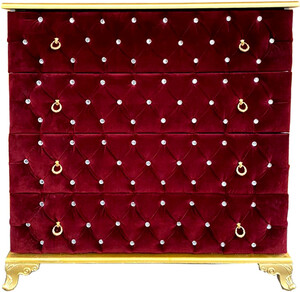 Casa Padrino Barock Kommode Boardeauxrot / Gold 100 x 45 x H. 90 cm - Massivholz Schlafzimmer Kommode mit 4 Schubladen und Glitzersteinen - Barock Schlafzimmer Mbel
