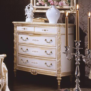 Casa Padrino Luxus Barock Kommode mit 5 Schubladen Wei� / Gold - Made in Italy