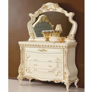 Casa Padrino Luxus Barock Kommode mit Spiegel Creme / Gold - Schlafzimmer M�bel