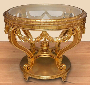 Casa Padrino Barock Konferenztisch Gold - Runder Massivholz B�ro Tisch mit Glasplatte - Barock B�ro M�bel - Edel & Prunkvoll