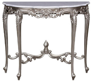 Casa Padrino Luxus Barock Konsole Silber / Wei� - Handgeferigter Massivholz Konsolentisch mit Marmorplatte - Barock M�bel