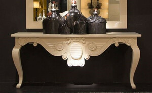 Casa Padrino Luxus Barock Konsole Wei 200 x 45 x H. 85 cm - Handgefertigter Massivholz Konsolentisch - Barock Hotel Mbel - Luxus Qualitt