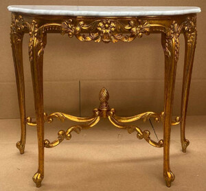 Casa Padrino Luxus Barock Konsole Gold / Wei - Handgefertigter Massivholz Konsolentisch mit Marmorplatte - Barock Mbel - Luxus Qualitt - Made in Italy