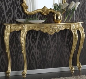Casa Padrino Luxus Barock Konsole Gold 150 x 41 x H. 90 cm - Prunkvoller Antik Stil Konsolentisch mit wunderschnen Verzierungen - Luxus Qualitt - Made in Italy