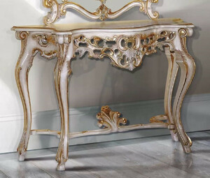 Casa Padrino Luxus Barock Konsole Wei / Antik Gold - Handgefertigter Massivholz Konsolentisch - Barock Mbel - Luxus Qualitt - Made in Italy