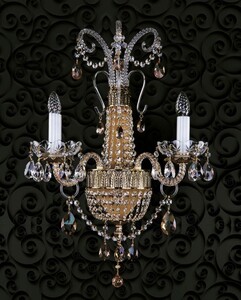 Casa Padrino Luxus Barock Kristall Doppel Wandleuchte Antik Messing H. 64 cm