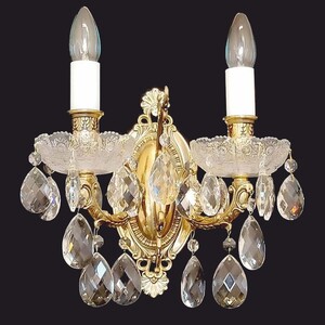 Casa Padrino Luxus Barock Kristallglas Doppel Wandleuchte Gold H. 28 cm