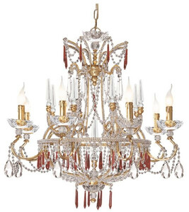 Casa Padrino Luxus Barock Kronleuchter Gold / Rot  75 x H. 80 cm - Prunkvoller Kristall Kronleuchter - Luxus Qualitt