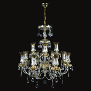 Casa Padrino Luxus Barock Kristall Kronleuchter Gold  92 x H. 100 cm - Prunkvolle Messing Kronleuchter mit b�hmischem Kristallglas - Barock M�bel - Edel & Prunkvoll