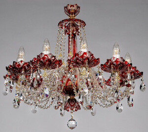 Casa Padrino Luxus Barock Kristall Kronleuchter Rot / Gold  72 x H. 67 cm - Hotel & Restaurant Kronleuchter - Barock Leuchten - Edel & Prunkvoll