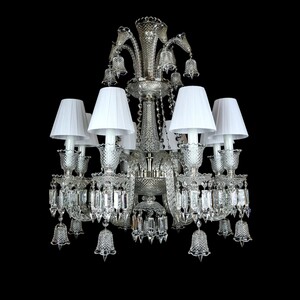 Casa Padrino Luxus Barock Kristall Kronleuchter Silber  67 x H. 74 cm - Prunkvolle Messing Kronleuchter mit b�hmischem Kristallglas - Barock M�bel - Edel & Prunkvoll