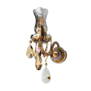 Casa Padrino Luxus Barock Kristall Wandleuchte Gold 10 x 23 x H. 34 cm - Prunkvolle Messing Wandleuchte mit b�hmischem Kristallglas - Barock M�bel - Edel & Prunkvoll