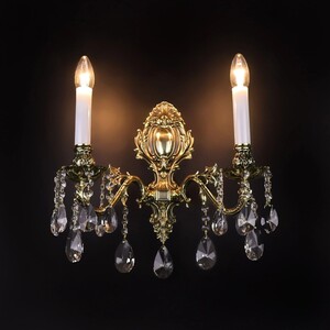 Casa Padrino Luxus Barock Kristall Wandleuchte Gold 38 x 34 x H. 21.5 cm - Prunkvolle Messing Wandleuchte mit b�hmischem Kristallglas - Barock M�bel - Edel & Prunkvoll