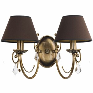 Casa Padrino Luxus Barock Kristall Doppel Wandleuchte Messing mit Patina / Dunkelbraun H. 29 cm