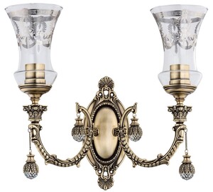 Casa Padrino Luxus Barock Kristall Wandleuchte Messing mit Patina / Silber 43 x H. 37 cm