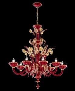 Casa Padrino Luxus Barock Kristallglas Kronleuchter Rot / Gold 100 x 65 x H. 105 cm - Made in Italy