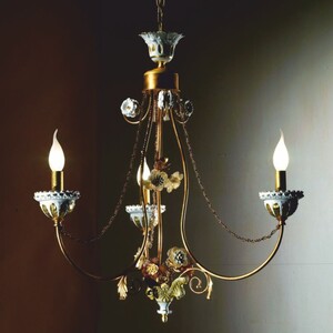 Casa Padrino Luxus Barock Kronleuchter Wei� / Gold / Bernstein  60 x H. 70 cm - Made in Italy