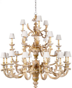 Casa Padrino Luxus Barock Kronleuchter Naturfarben / Wei� / Grau / Silber  150 x H. 164 cm - Handgeschnitzter Barockstil Massivholz Kronleuchter - Edel & Prunkvoll - Luxus Qualit�t - Made in Italy
