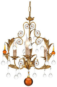 Casa Padrino Luxus Barock Kronleuchter Gold / Orange / Gelb  39 x H. 50 cm - Prunkvoller Kronleuchter mit Murano Glas - Luxus Qualitt