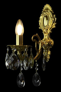 Casa Padrino Luxus Barock Kristall Wandleuchte Gold 12 x 24 x H. 38 cm - Barockstil Wandlampe mit Kristall Beh�ngen - Barock Leuchten - Edel & Prunkvoll