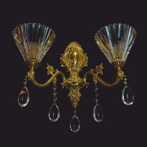 Casa Padrino Luxus Barock LED Kristall Doppel Wandleuchte Gold 43 x 23 x H. 39 cm - Barock Leuchten