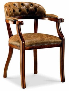 Casa Padrino Luxus Barock Leder Esszimmer Stuhl mit Armlehnen Braun - Italienische Barock M�bel