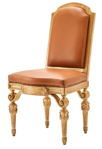 Casa Padrino Luxus Barock Echtleder Esszimmer Stuhl Braun / Naturfarben - Barock M�bel - Made in Italy