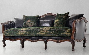 Casa Padrino Luxus Barock Leder Sofa Schwarz / Grn / Braun - Prunkvolles Wohnzimmer Sofa mit hochwertigem Echtleder - Luxus Wohnzimmer Mbel im Barockstil - Barock Mbel - Edel & Prunkvoll