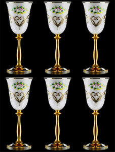 Casa Padrino Luxus Barock Lik�rglas 6er Set Wei� / Mehrfarbig / Gold  5,5 x H. 17 cm - Handgefertigte und handbemalte Lik�rgl�ser - Hotel & Restaurant Accessoires - Luxus Qualit�t