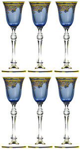 Casa Padrino Luxus Barock Lik�rglas 6er Set Blau / Gold  6,5 x H. 18,5 cm - Handgefertigte und handbemalte Lik�rgl�ser - Hotel & Restaurant Accessoires - Luxus Qualit�t