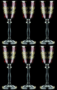 Casa Padrino Luxus Barock Lik�rglas 6er Set Bordeauxrot / Gold  5,5 x H. 17 cm - Handgefertigte und handbemalte Lik�rgl�ser - Hotel & Restaurant Accessoires - Luxus Qualit�t