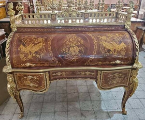 Casa Padrino Luxus Barock Sekret�r Braun Intarsien / Gold - Handgefertigter Barock Schreibtisch - Barock B�rom�bel - Edel & Prunkvoll