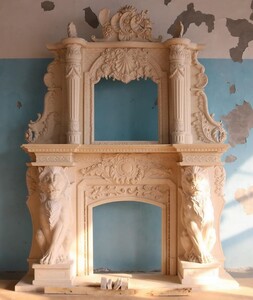 Casa Padrino Luxus Barock Marmor Kaminumrandung Beige 260 x H. 350 cm