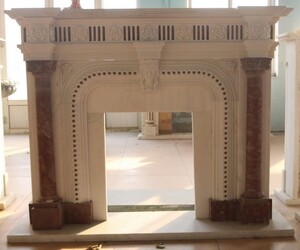 Casa Padrino Luxus Barock Marmor Kaminumrandung Wei� / Rot 151 x H. 120 cm