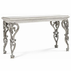 Casa Padrino Luxus Barock Massivholz Konsole Wei� / Silber 140,5 cm - Barock M�bel - Made in Italy