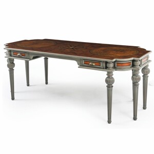 Casa Padrino Luxus Barock Massivholz Schreibtisch Braun / Grau 204 cm - Prunkvolle B�ro M�bel - Barockstil B�ro M�bel