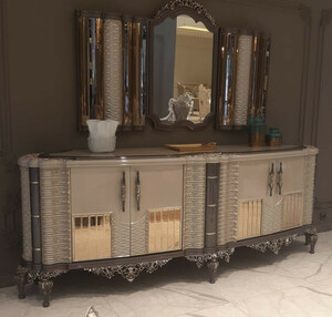 Casa Padrino Luxus Barock Mbel Set Grau / Braun / Gold - 1 Barock Sideboard mit 4 Tren & 1 Barock Wandspiegel - Handgefertigte Barock Mbel - Edel & Prunkvoll