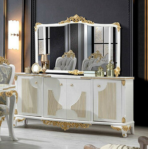 Casa Padrino Luxus Barock Mbel Set Wei / Gold - 1 Barock Sideboard mit 4 Tren & 1 Barock Wandspiegel - Prunkvolle Barock Mbel