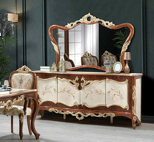 Casa Padrino Luxus Barock Mbel Set Braun / Cremefarben / Gold - 1 Barock Sideboard mit 4 Tren & 1 Barock Wandspiegel - Prunkvolle Barock Mbel