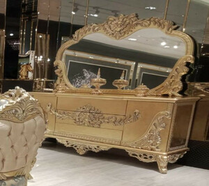 Casa Padrino Luxus Barock Mbel Set Gold - 1 Barock Sideboard mit 2 Tren und 3 Schubladen & 1 Barock Wandspiegel - Barock Mbel