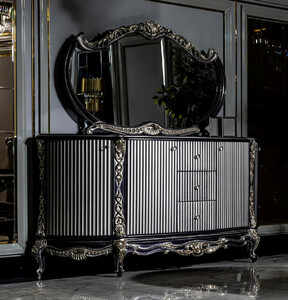 Casa Padrino Luxus Barock M�bel Set Lila / Wei� / Gold - 1 Sideboard mit 2 T�ren und 3 Schubladen & 1 Spiegel - Handgefertigte Barock M�bel - Edel & Prunkvoll