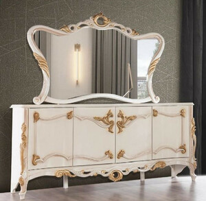 Casa Padrino Luxus Barock Mbel Set Wei / Beige / Gold - 1 Barock Sideboard mit 4 Tren & 1 Barock Wandspiegel - Barock Mbel - Edel & Prunkvoll