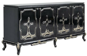 Casa Padrino Luxus Barock Sideboard Schwarz / Gold - Handgefertigter Massivholz Schrank mit 4 Tren - Barock Mbel - Edel & Prunkvoll