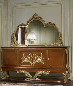 Casa Padrino Luxus Barock Mbel Set Sideboard mit Spiegel Braun / Gold - Edler Massivholz Schrank mit elegantem Wandspiegel - Hotel Restaurant Schloss Mbel - Luxus Qualitt - Made in Italy